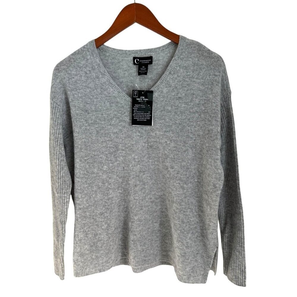 Bloomingdale's 100% Cashmere V-neck Sweater Oversized Relaxed Size XS - Picture 3 of 11